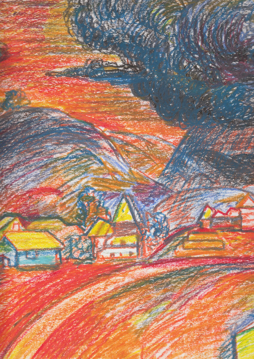 Гурьевск.Гроза. / Бумага,масляная пастель. 30×42см. 2008/