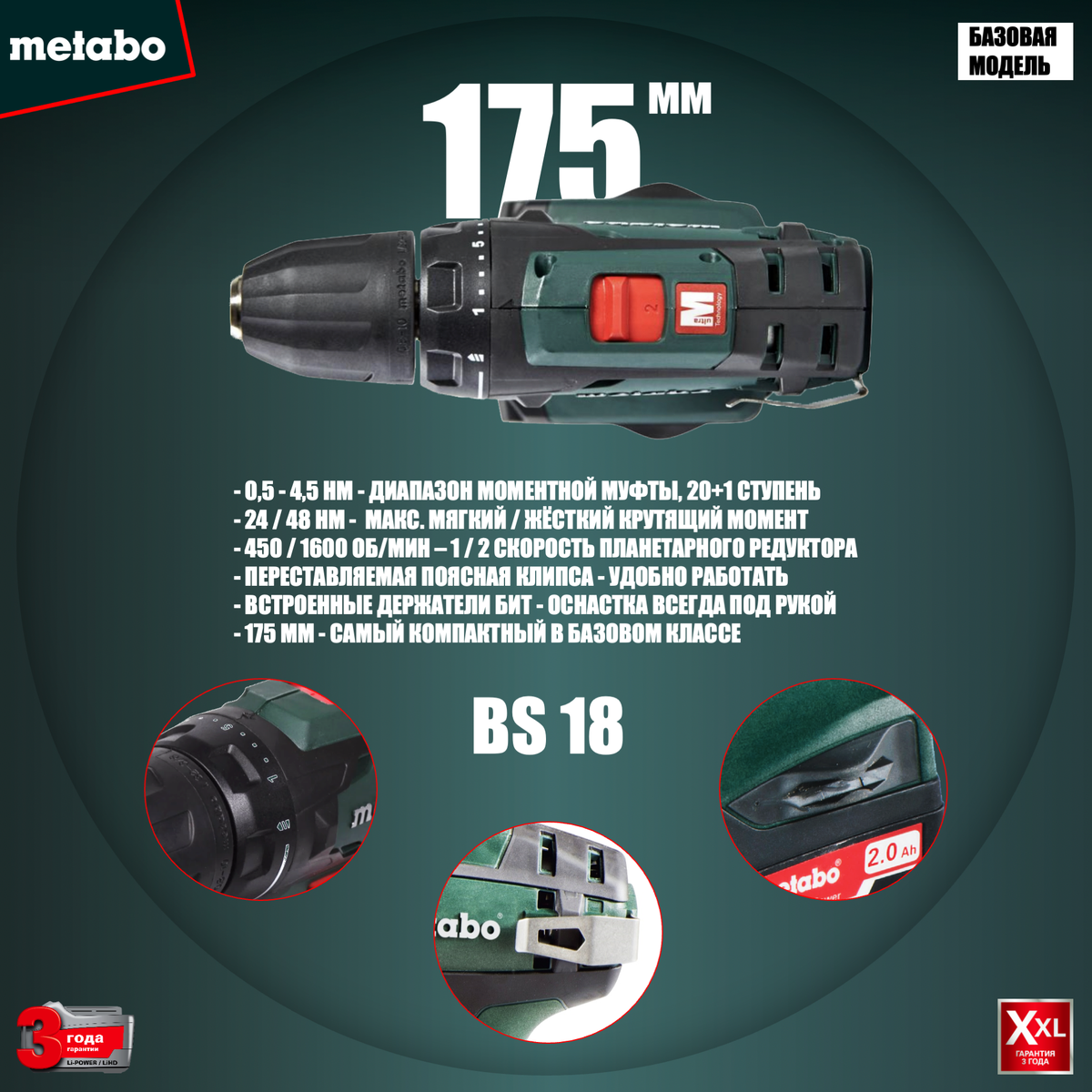 Metabo BS 18 - безударная дрель-шуруповёрт субкомпактного класса