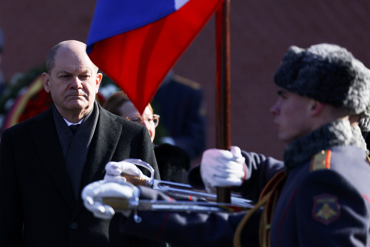 Олаф Шольц во время визита в Москву, 15 февраля 2022 года 
Фото: Максим Шеметов/AP