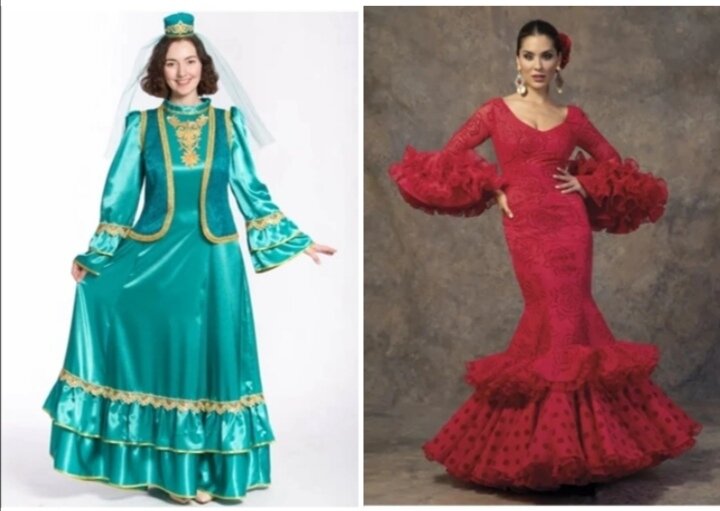 Татарка в народной одежде и Испанка в Народной ожежде, коллаж автора.