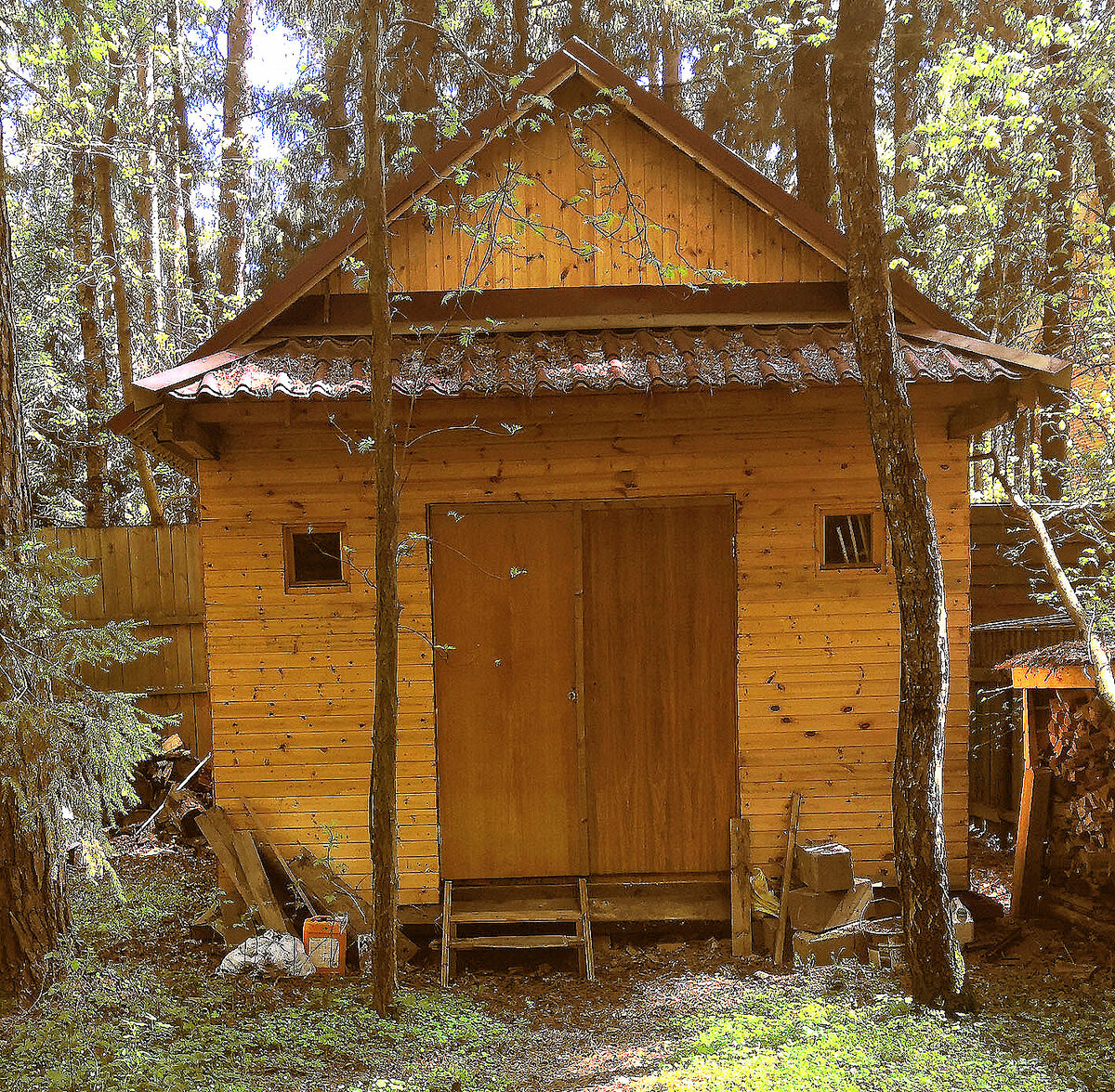 Сарай сделан без единого гвоздя, на одних шурупах.