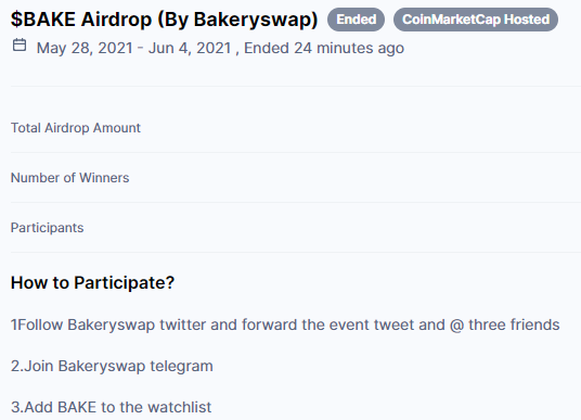 Недавний эирдроп монеты Bakeryswap с прайз пулом в 4000$