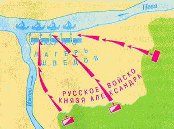 Схема Невской битвы 15 июля 1240 года.