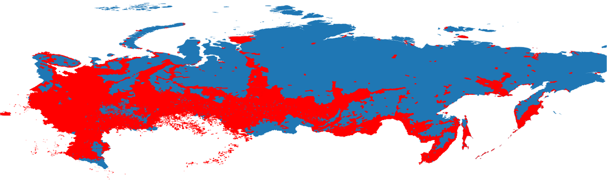 Карта России с обозначением русских(красный цвет) 