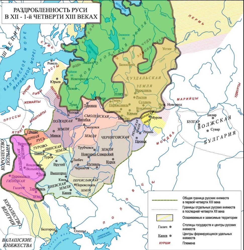 Карта русских княжеств в 12 веке