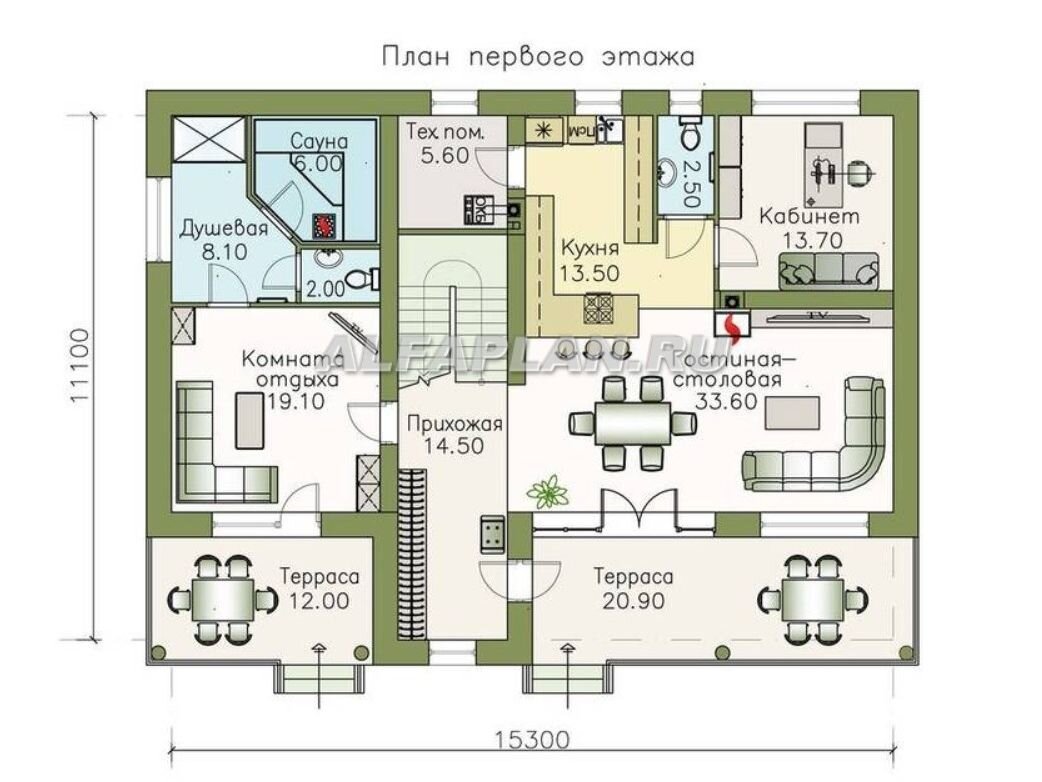 Дом с эксплуатируемой кровлей, проект «Гоген» 583в, 233 м2 (4 варианта  планировки) | Популярные проекты домов Альфаплан | Дзен