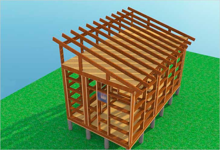 Как построить односкатную крышу на бане