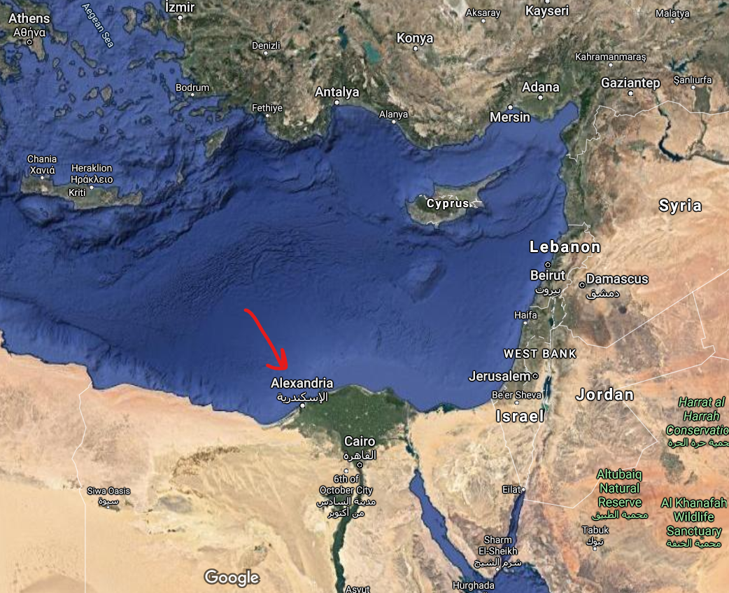 Вот где находится Александрия (источник изображения - спутниковые карты Google Maps)