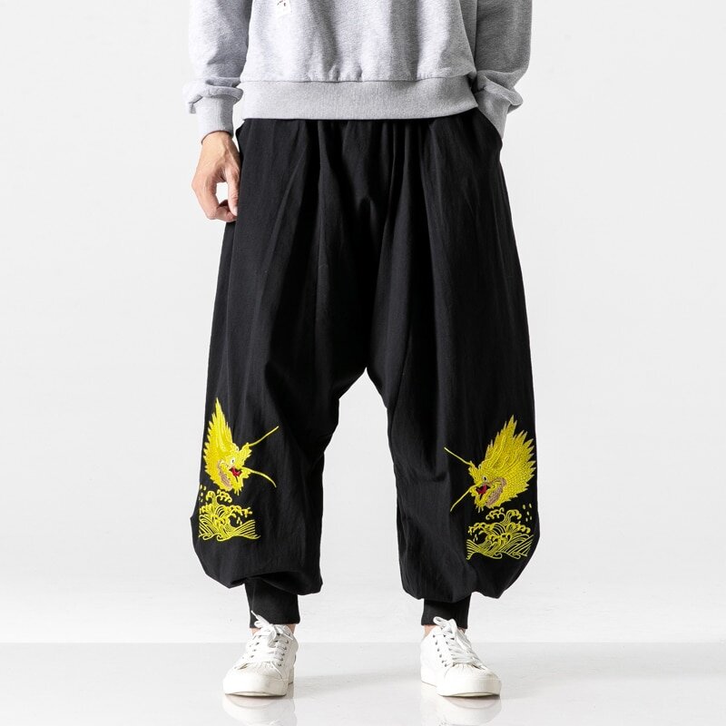 Китайские широкие штаны мужские