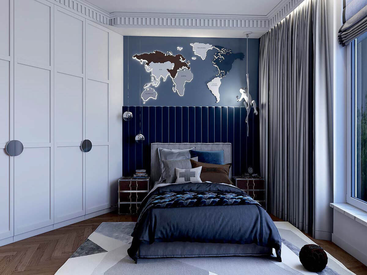 Белый шкаф во всю стену для детской