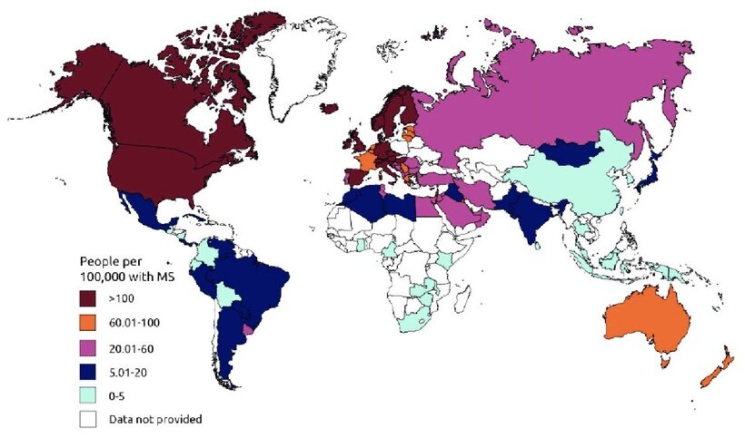 Рисунок 1. Распространенность РС в разных странах