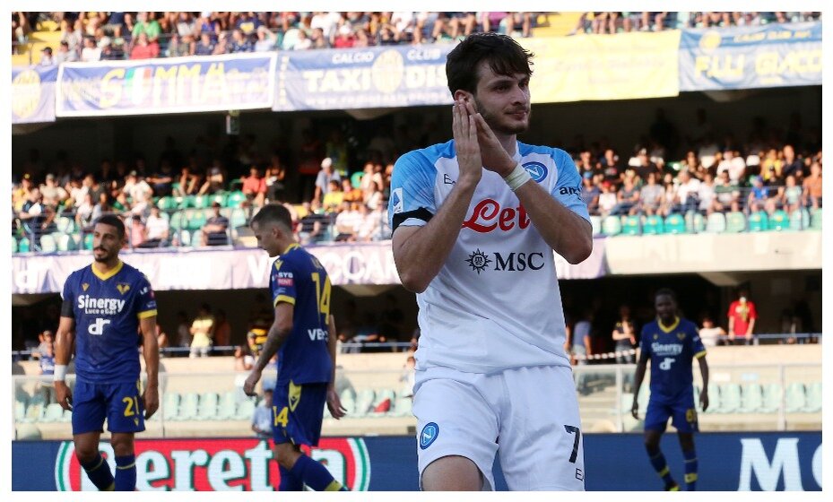    Кварацхелия открыл счет голам за «Наполи». Фото: Global Look Press