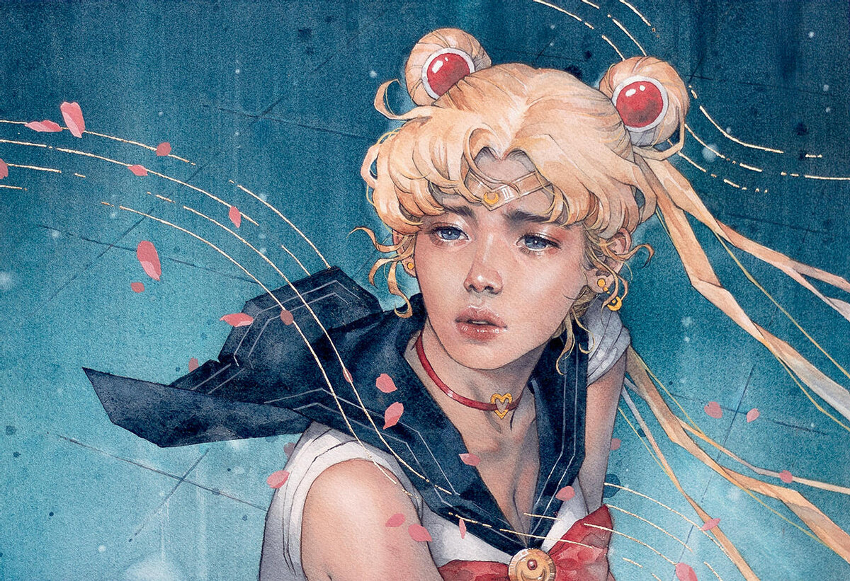 Sailor Moon 2021г. Акварель, гуашь, тушь, карандаш и сусальное золото на бумаге Арок 
42 см х 29,7 см
