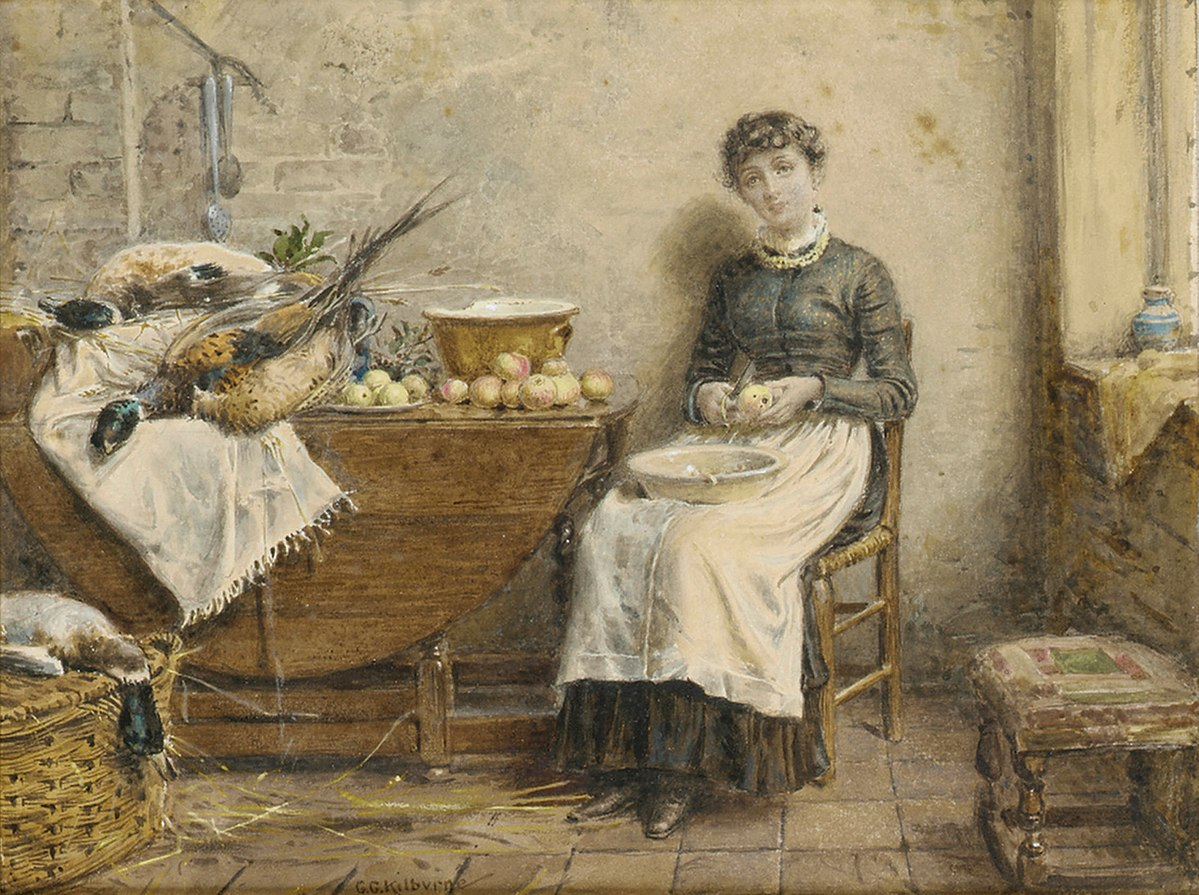 "За чисткой яблок", Джордж Гудвин Килбёрн, 1880-е (?).  (сс) Wikimedia Commons 