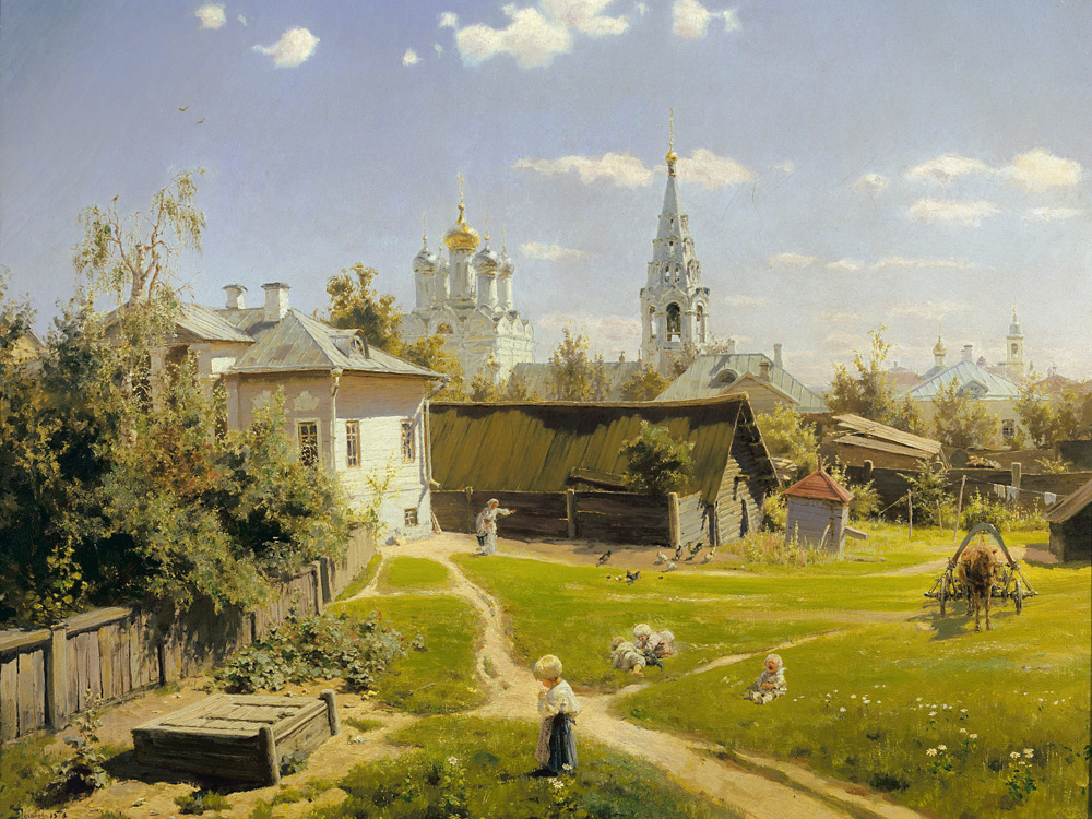 3 картины поленова. Поленов Московский дворик 1878. Репин Московский дворик.