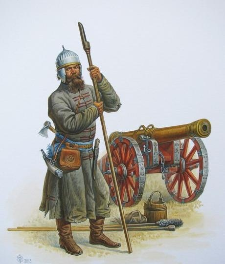 Рис. 2. Пушкарь. Середина XVII века. Рисунок О.В. Фёдорова.