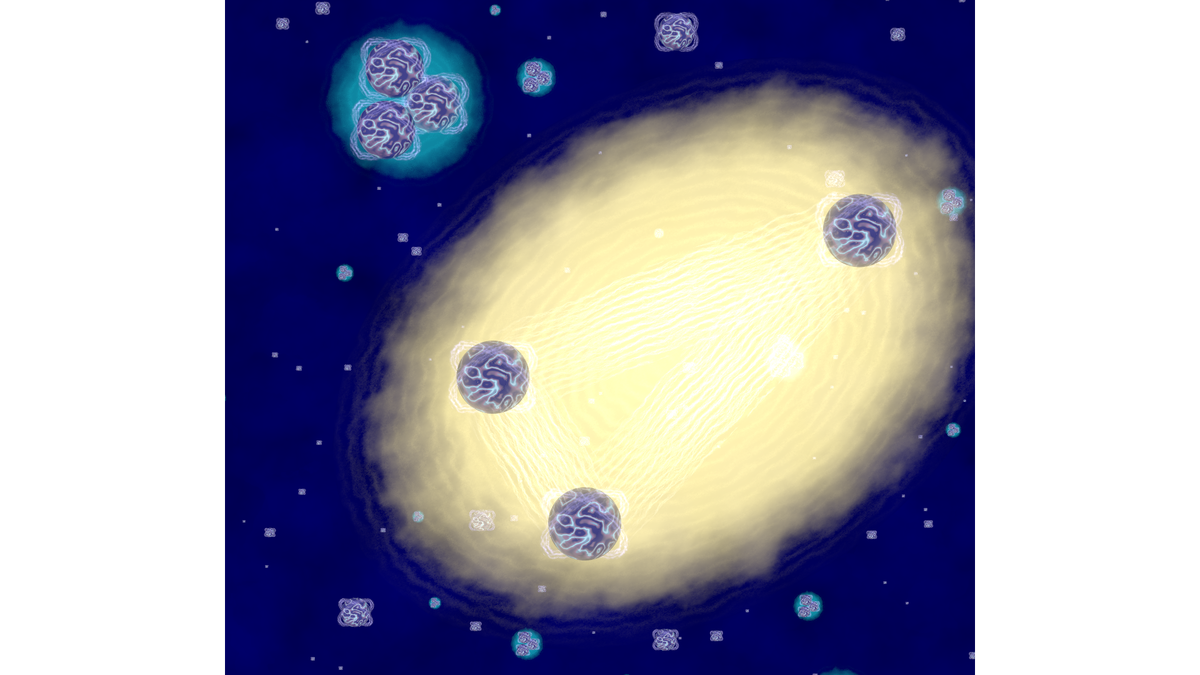    #Экзотическая квантовая "молекула" из трех атомов гелия в представлении художника© Фото : GU