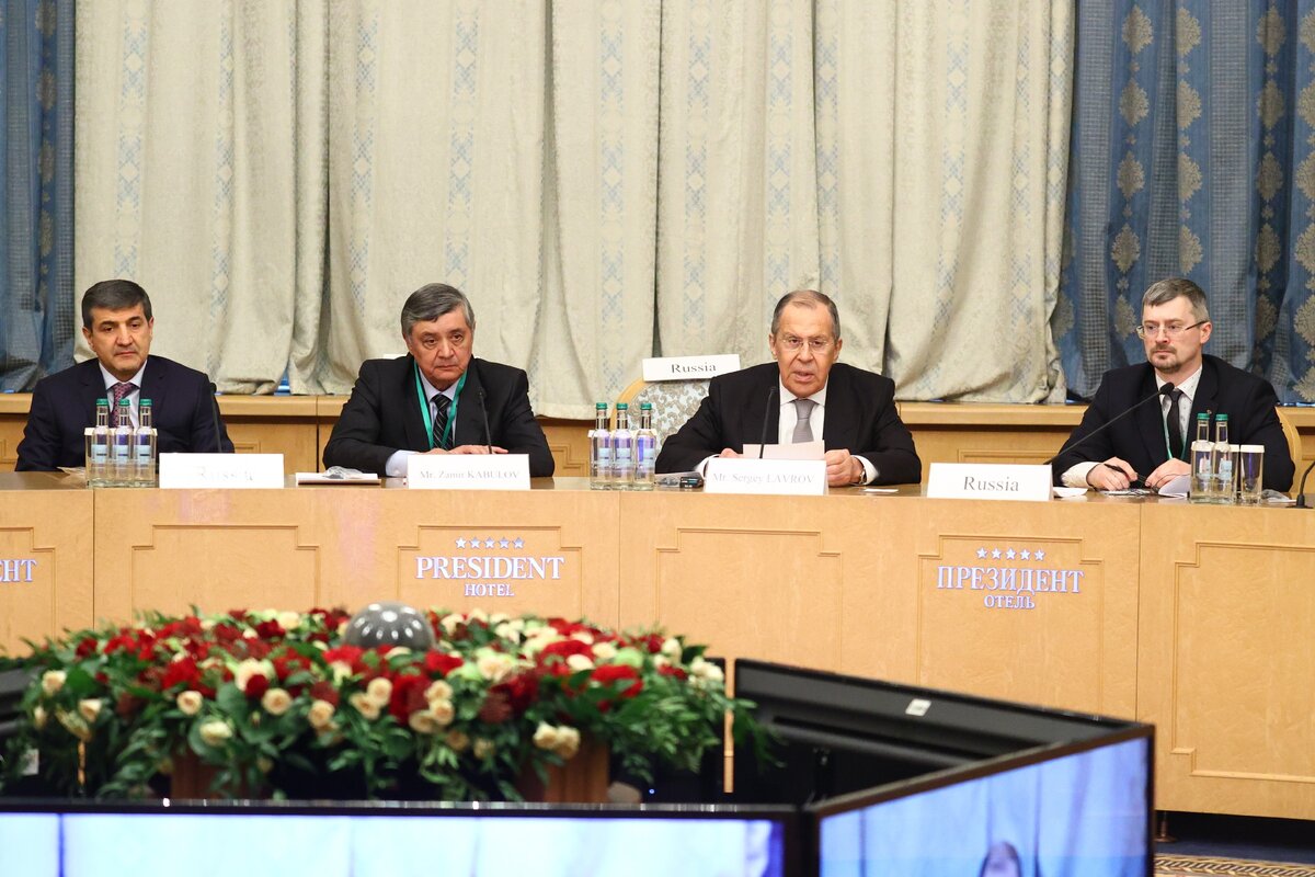 С.В.Лавров выступает на переговорах по Афганистану 18.03.2021. Фото МИД РФ. https://www.mid.ru/ru/foreign_policy/news/-/asset_publisher/cKNonkJE02Bw/content/id/4641689