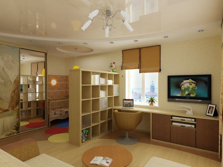 Дизайн комнаты в однокомнатной квартире с ребенком (34 фото)