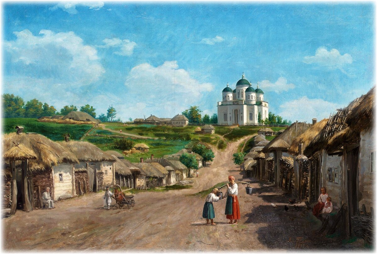 Платонов Х.П., «Деревенский пейзаж с церковью», 1872, холст, масло, частное собрание