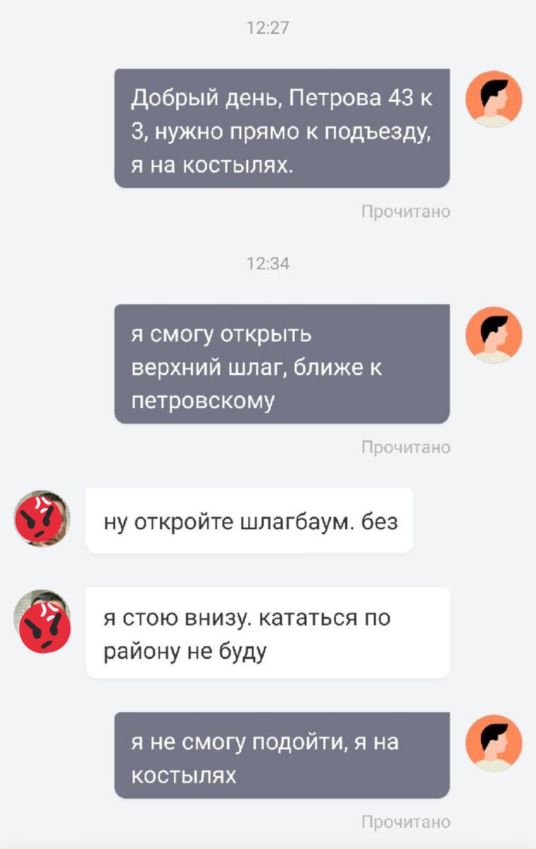 Скрин переписки с водителем такси