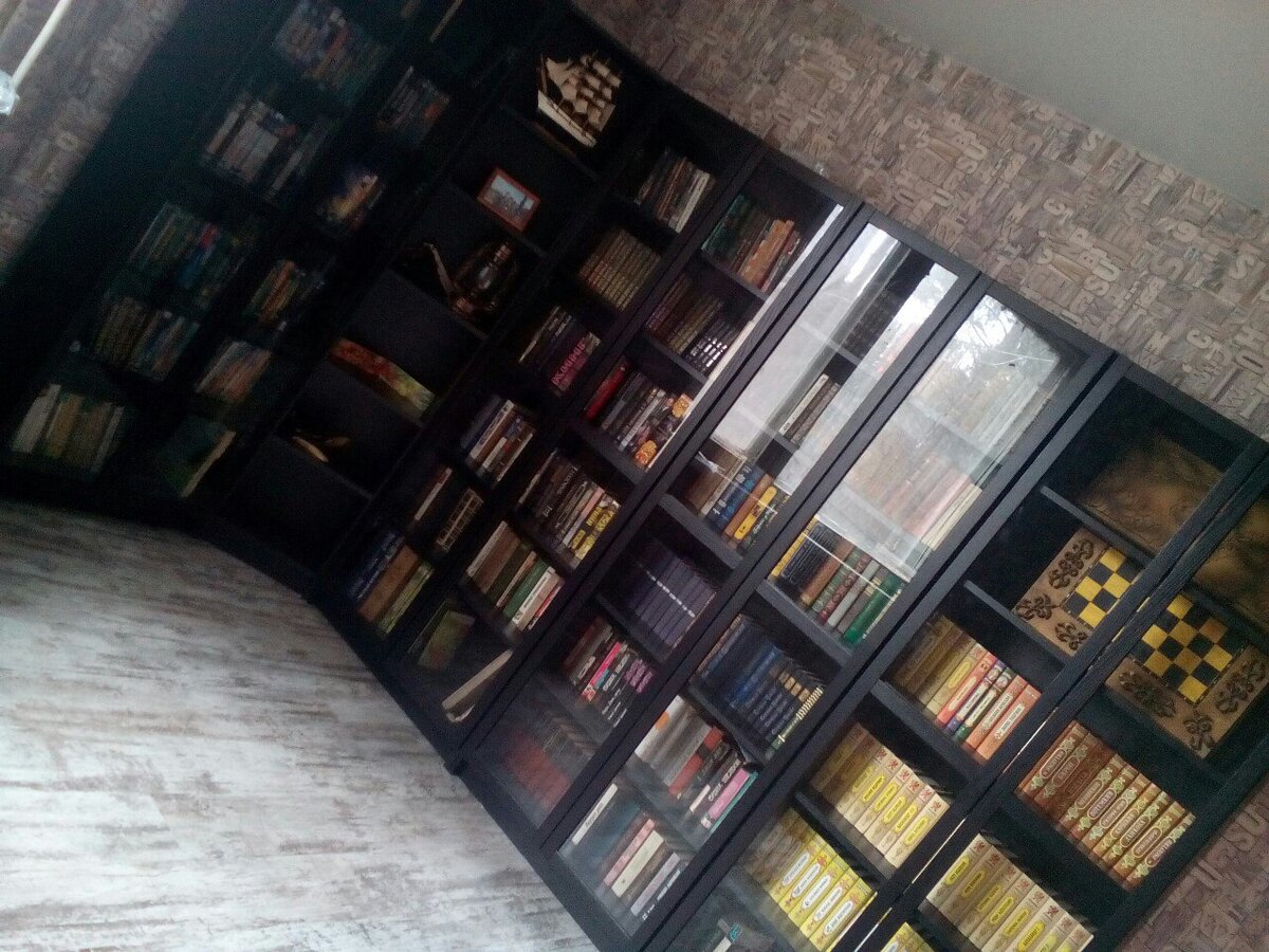 Наша домашняя библиотека. Фото 2016 года. Сейчас стеллажи целиком забиты книгами.