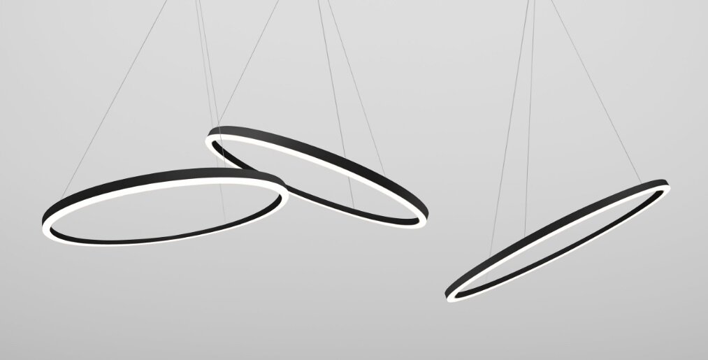 NIMB - Подвесные светильники для декоративного освещения. Выполнены из прочного алюминия, окрашенного в белый или черный цвет. Подключение 220V. Поддерживают функцию диммирования (DIM 1-10). Доступно управление по Bluetooth с помощью мобильного приложения (контроллер приобретается отдельно). Доступно 2 размера: Ø600 мм и Ø1000 мм.