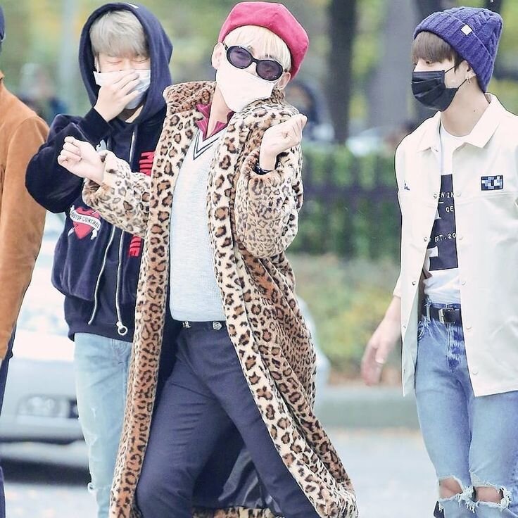 BTS. V in a fur coat