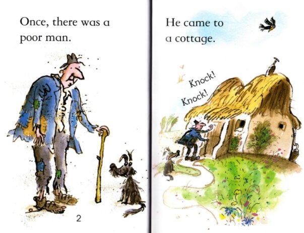Однажды жил-был один бедный человек. Он подошёл к одной избушке. Тук-тук.