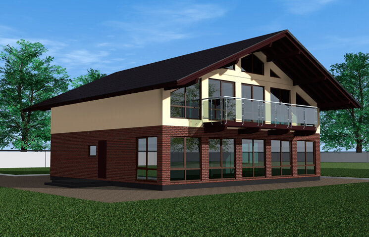 Каркасно-блочный дом с экстерьером, имитирующим вид дома из кирпича