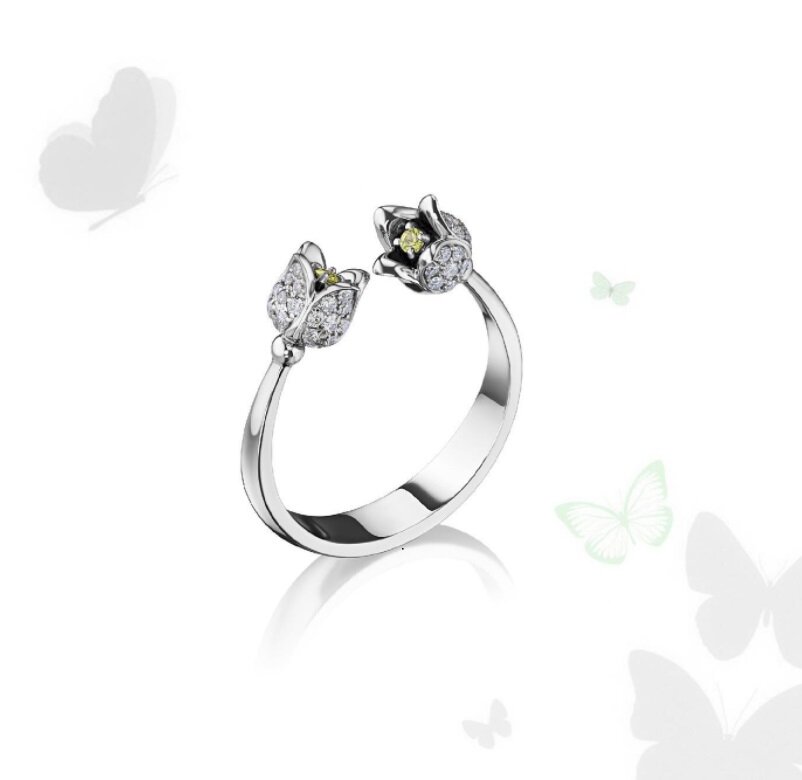 Белое золото, бриллианты, жёлтые сапфиры, белый родий