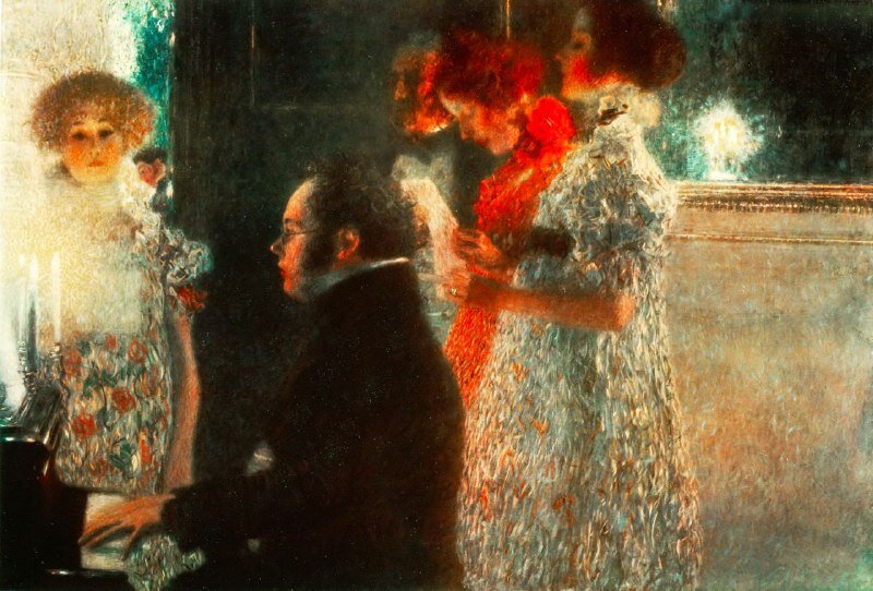 («Шуберт за пианино», Густав Климт, 1899, картина уничтожена во время Великой Отечественной войны)