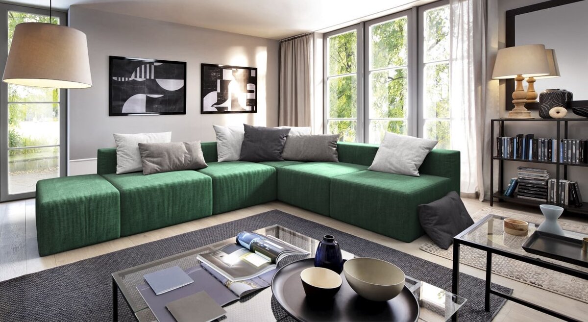 Зеленый диван в интерьере: как выбрать и с чем сочетать