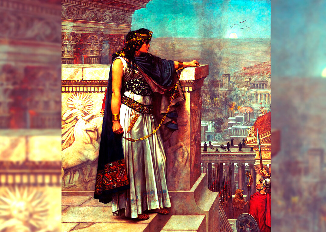 "Прощальный взгляд царицы Зенобии на Пальмиру". Картина художника 19 века, Герберта Шмальца. (Исходное изображение взято с https://commons.wikimedia.org).