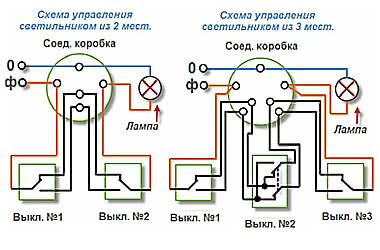 Проходной выключатель - схема подключения