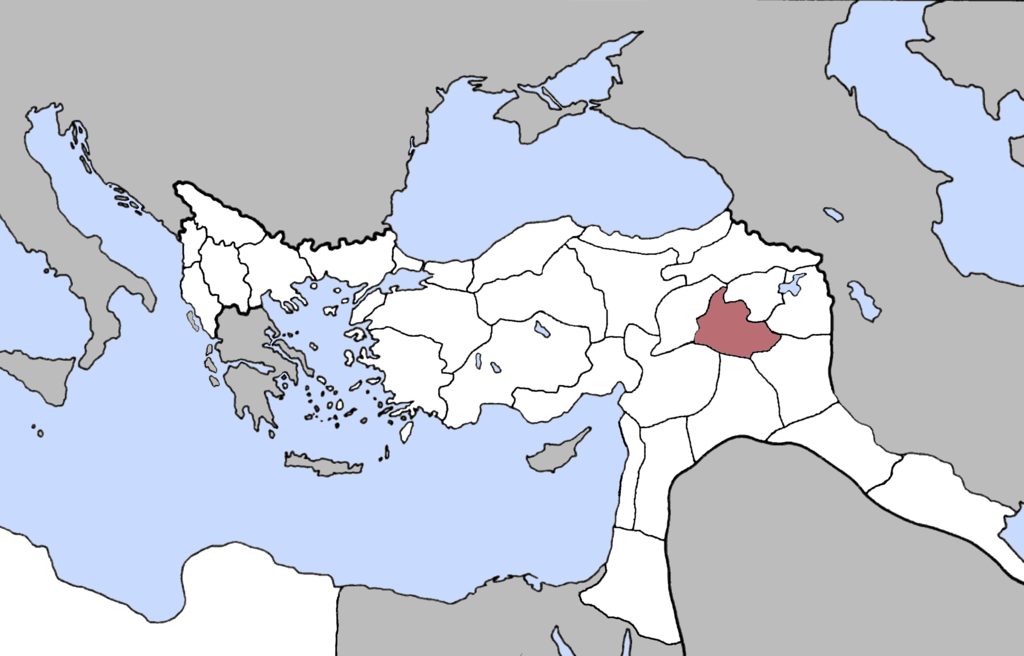 Примерное место владений династии Марванидов. На карте показан Диярбакыр, как османская провинция.