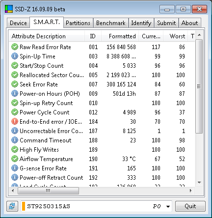 Утилита SSD-Z - состояние S.M.A.R.T устройства (2 из 7)
