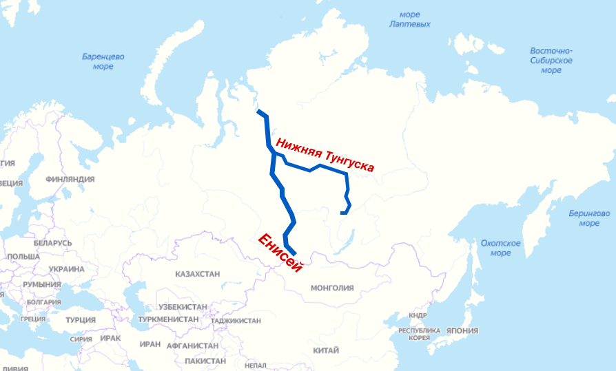 Где находится река енисей на карте Река нижняя тунгуска карта
