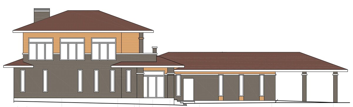 Фасад коттеджа «Дорф» ракурс №2 | ОлимпСтройСервис