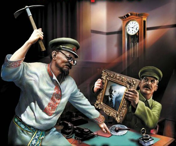 Карикатура: Противостояние Сталина и Троцкого
