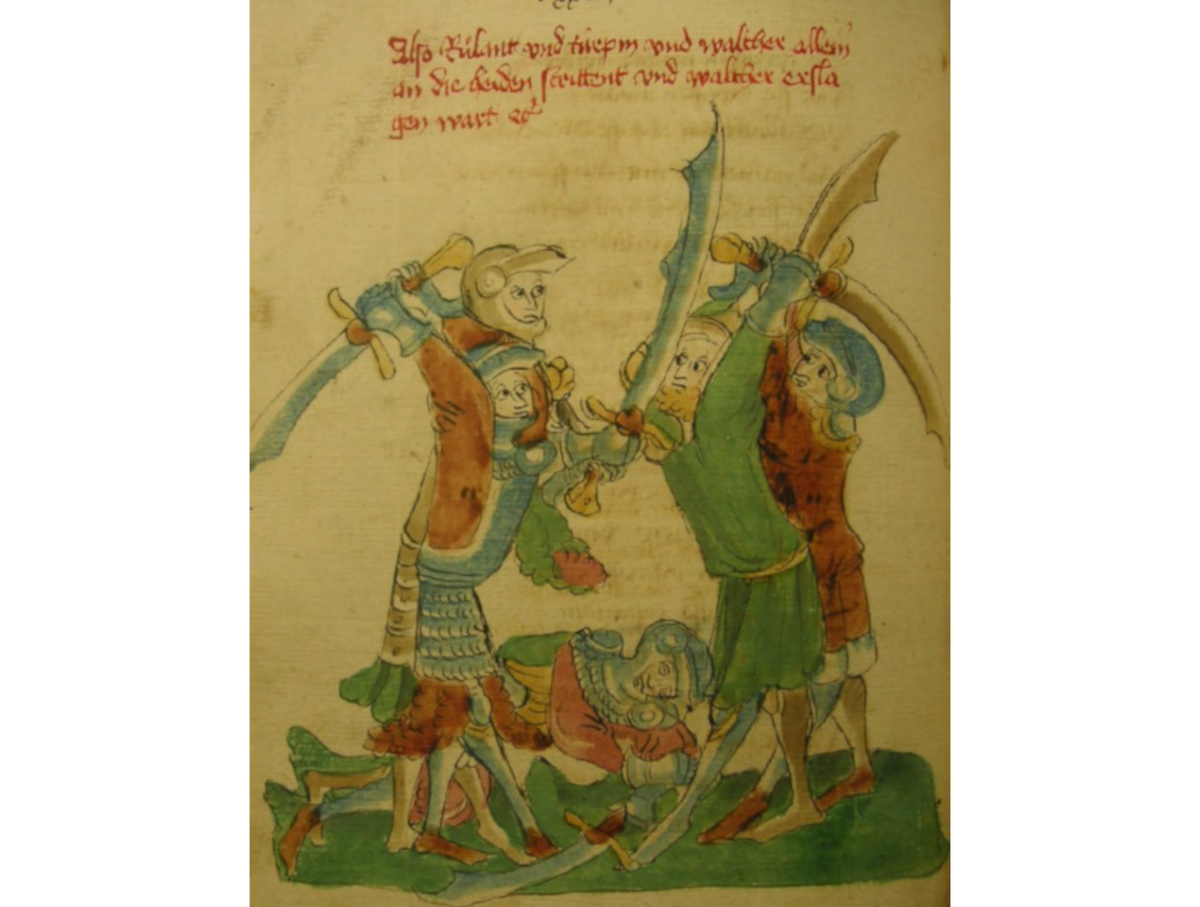 Роланд во время битвы при Ронсесвальесе. https://commons.wikimedia.org/wiki/File:Roland_et_Turpin_%C3%A0_la_fin_de_la_bataille_de_Roncevaux_dans_Karl_der_Grosse_du_Stricker_(vers_1440).jpg