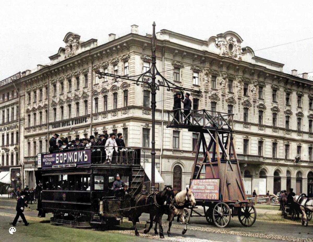1907. Установка электрических проводов для трамвая