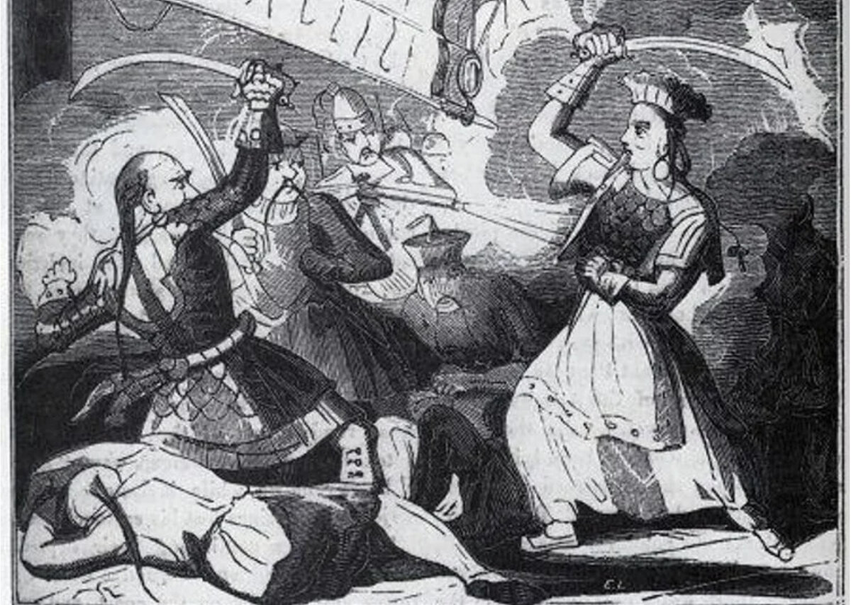 Гравюра 18 века с изображением Цзин Ши. Из "Истории пиратов всех наций", опубликованной в 1836 году.
