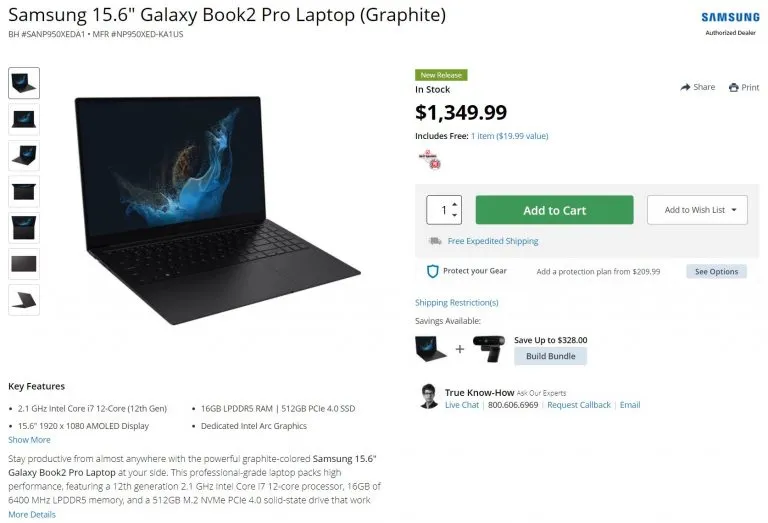 Samsung Galaxy Book2 Pro, Источник: BHPhotoVideo через videocardz.com