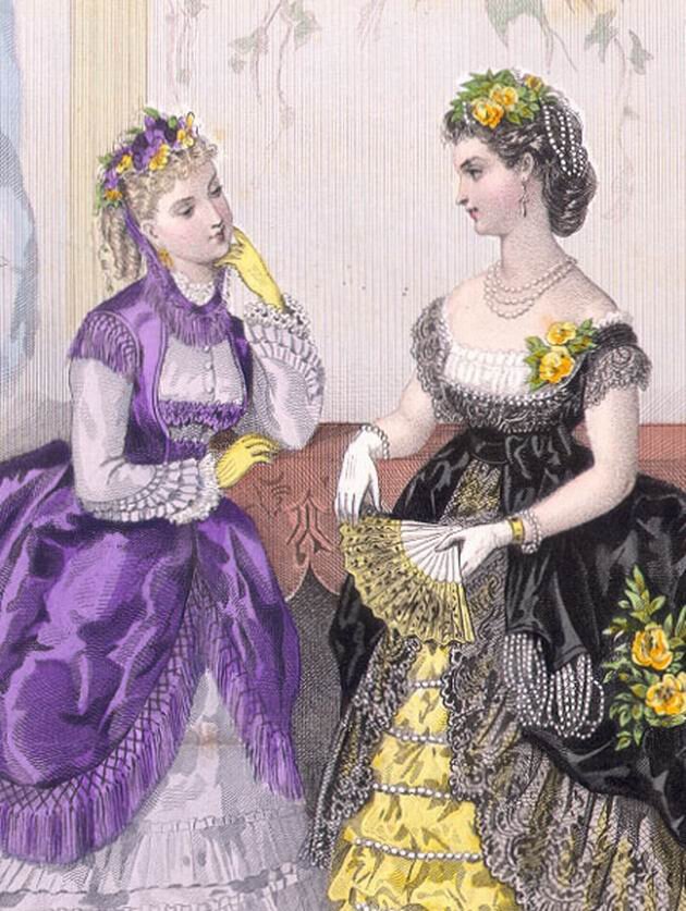 Нарядное дневное и вечернее платья, 1870 год.