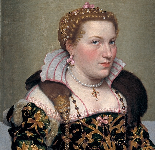 Портрет Изотты Брембати Грумелли,  Джованни Баттиста Морони, 1552. (с) Из коллекции Палаццо Морони. Деталь.