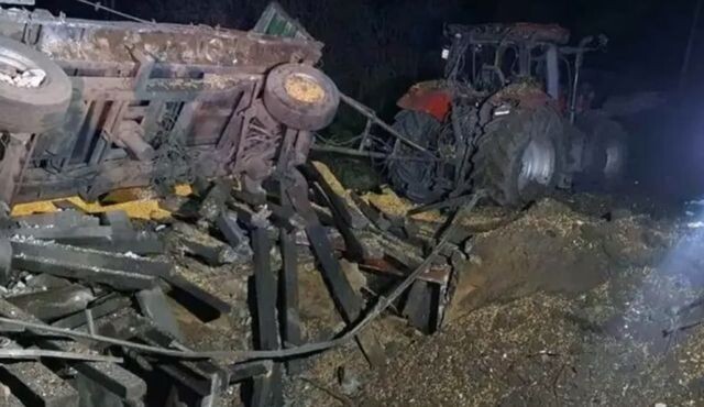    Воронка на месте взрыва Цитата из видео «Ракета упала на территорию Польши»