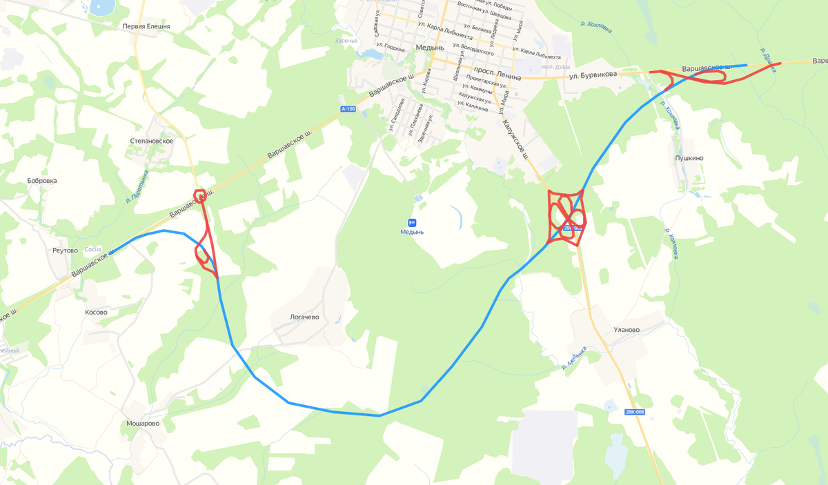 Обход города Медынь Калужской области по трассе А-130 — трассировка. |  Владислав Панкратов | Дзен