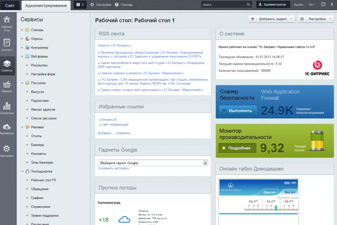 Административная панель 1С-Битрикс