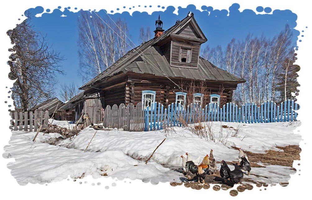 Дом март. Русские деревни. Старинная деревня. Деревня весной.
